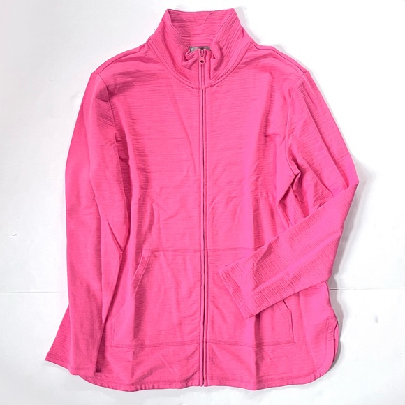 New NWOT Talbots Women’s UPF 50+ Slub Terry Jacket Full Zip Up in Pink (Large) - Picture 2 of 6